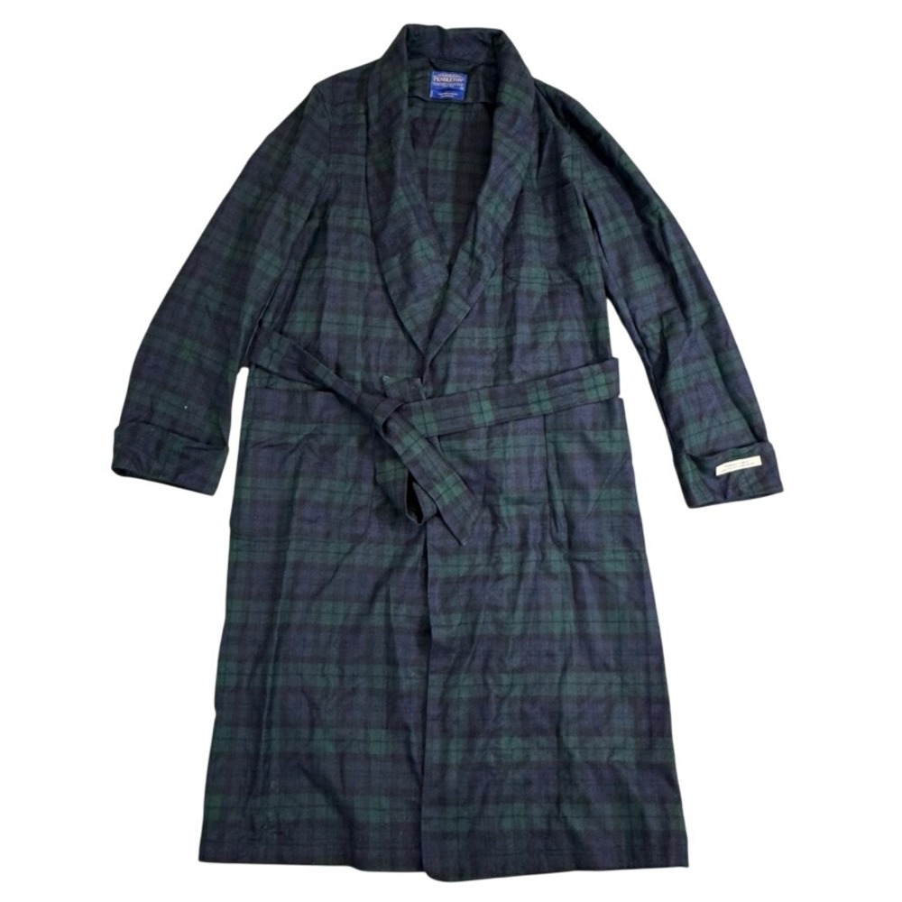 Pendleton Wool Robe Black Watch Plaid Tartan Shawl Collar Belted Mens Small